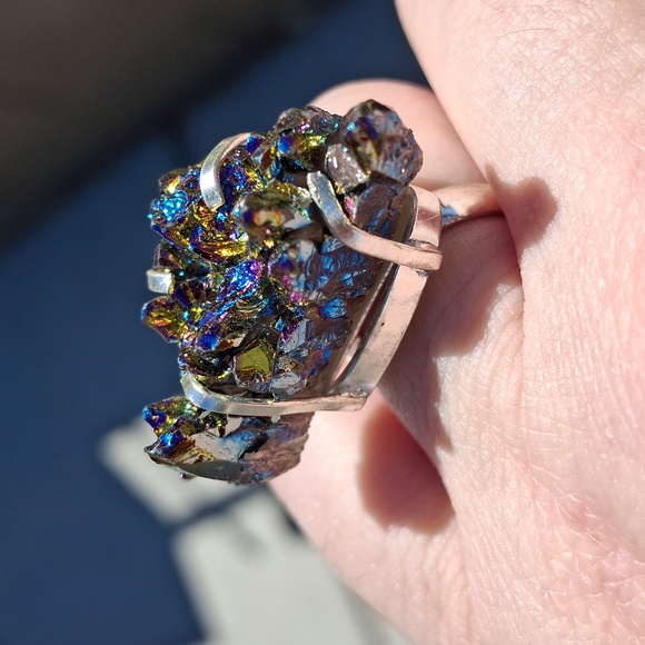 New Titanium Druzy 925 Silver Ring. - Picture 4 of 13